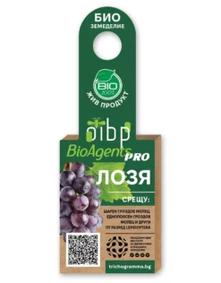 Етикетка органічного продукту з інформацією про сорт винограду та застосування в сільському господарстві.